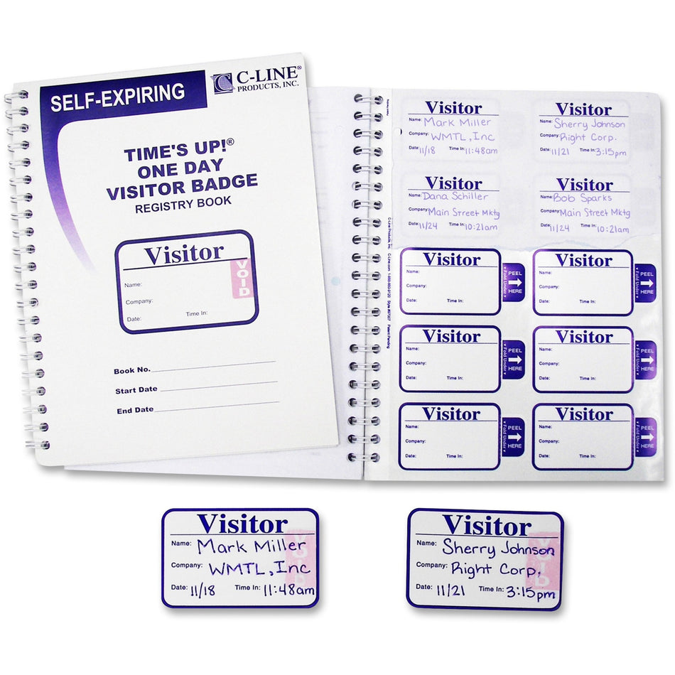 C-Line Time's Up! Visitor Badges Registry Log Book - Carbonless Copy - White - 150 / Box