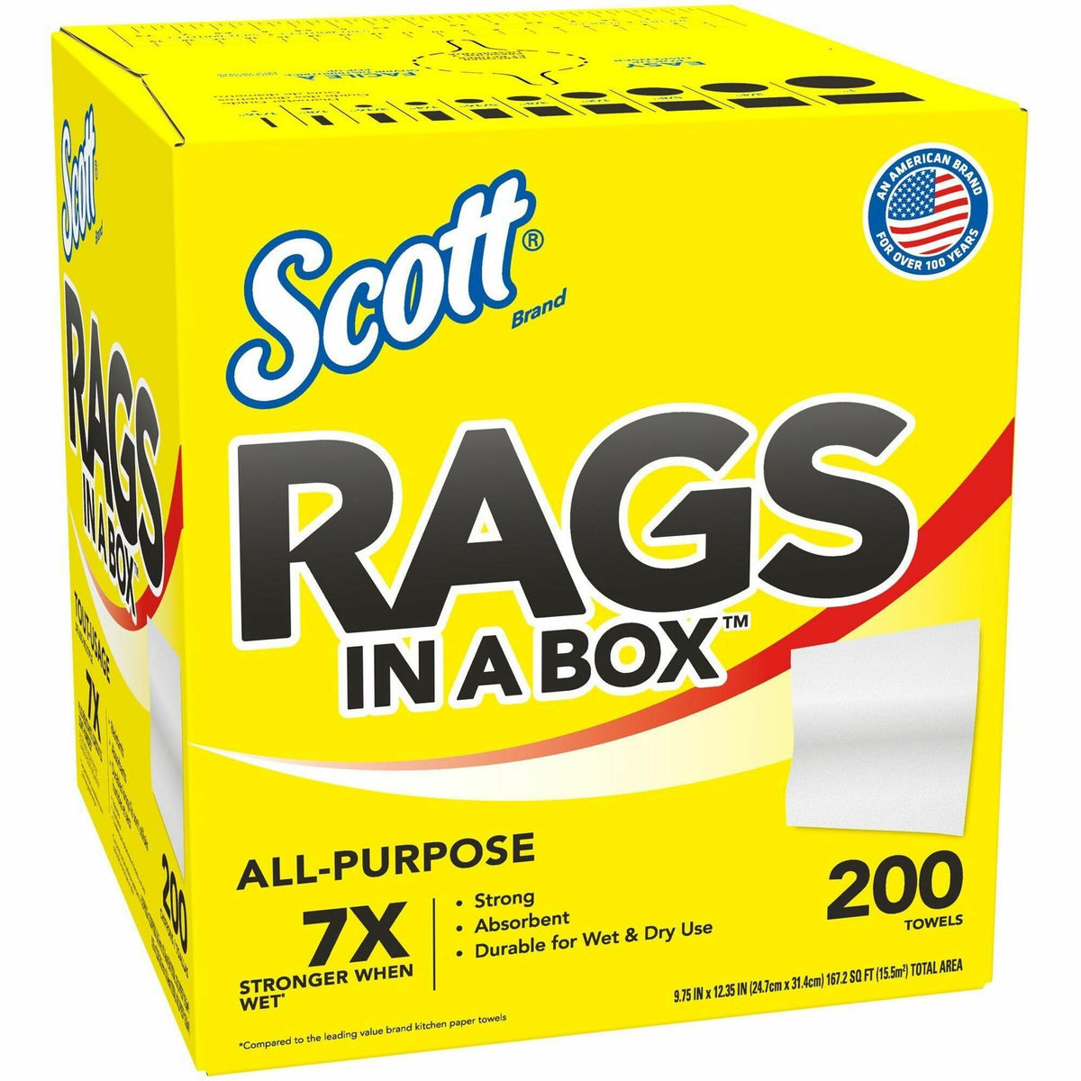 Scott Rags In A Box&trade; - 12" Length x 9" Width - Soft, Strong, Lint-free, Absorbent - White - 200 / Box