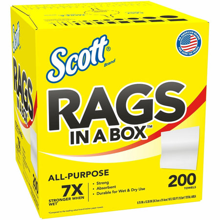 Scott Rags In A Box&trade; - 12" Length x 9" Width - Soft, Strong, Lint-free, Absorbent - White - 200 / Box