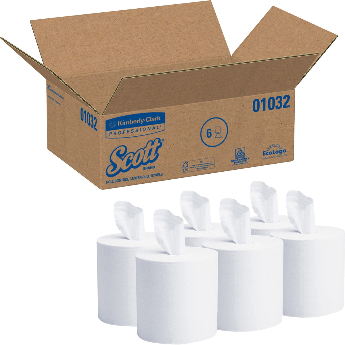 Scott Essential Roll Center Pull Towels with Fast-Drying Absorbency Pockets - 1 Ply - 8" Width x 12" Length - 700 Sheets/Roll - White - Paper - 6 / Carton