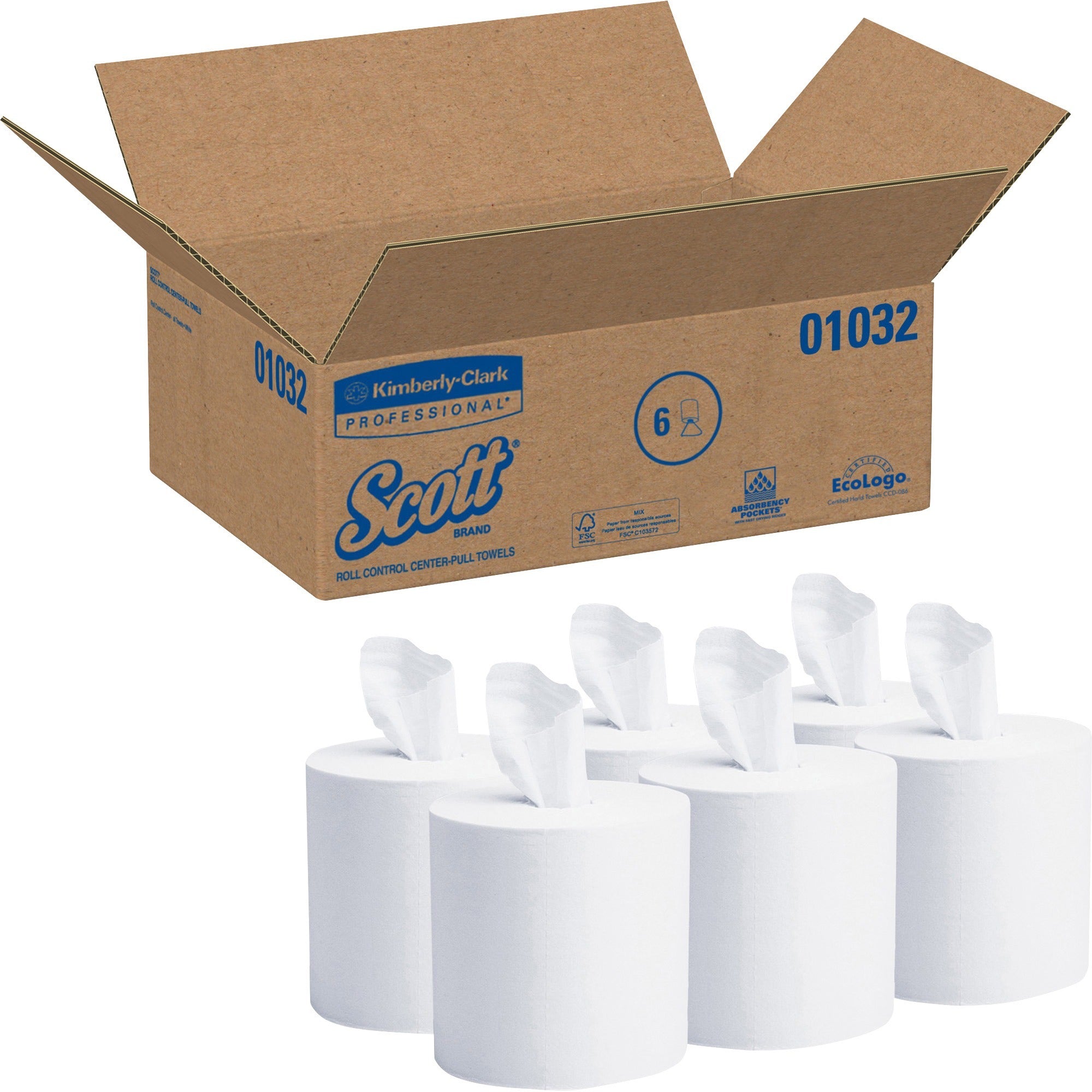 Scott Essential Roll Center Pull Towels with Fast-Drying Absorbency Pockets - 1 Ply - 8" Width x 12" Length - 700 Sheets/Roll - White - Paper - 6 / Carton