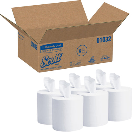 Scott Essential Roll Center Pull Towels with Fast-Drying Absorbency Pockets - 1 Ply - 8" Width x 12" Length - 700 Sheets/Roll - White - Paper - 6 / Carton