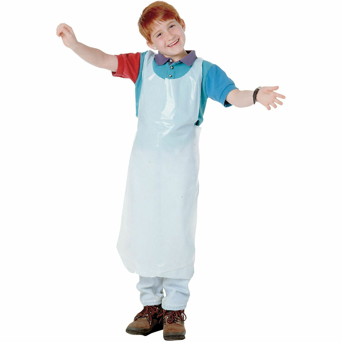 Baumgartens Kids Disposable Apron - White - Polyethylene - 100 / Pack