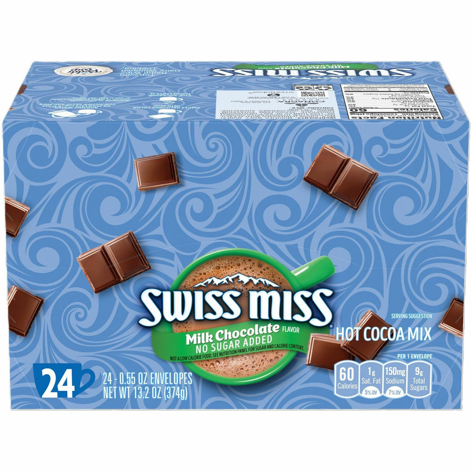 Swiss Miss Milk Chocolate No Sugar Added Cocoa Mix Packets - Powder - 0.55 oz - Milk Chocolate - 24 / Box