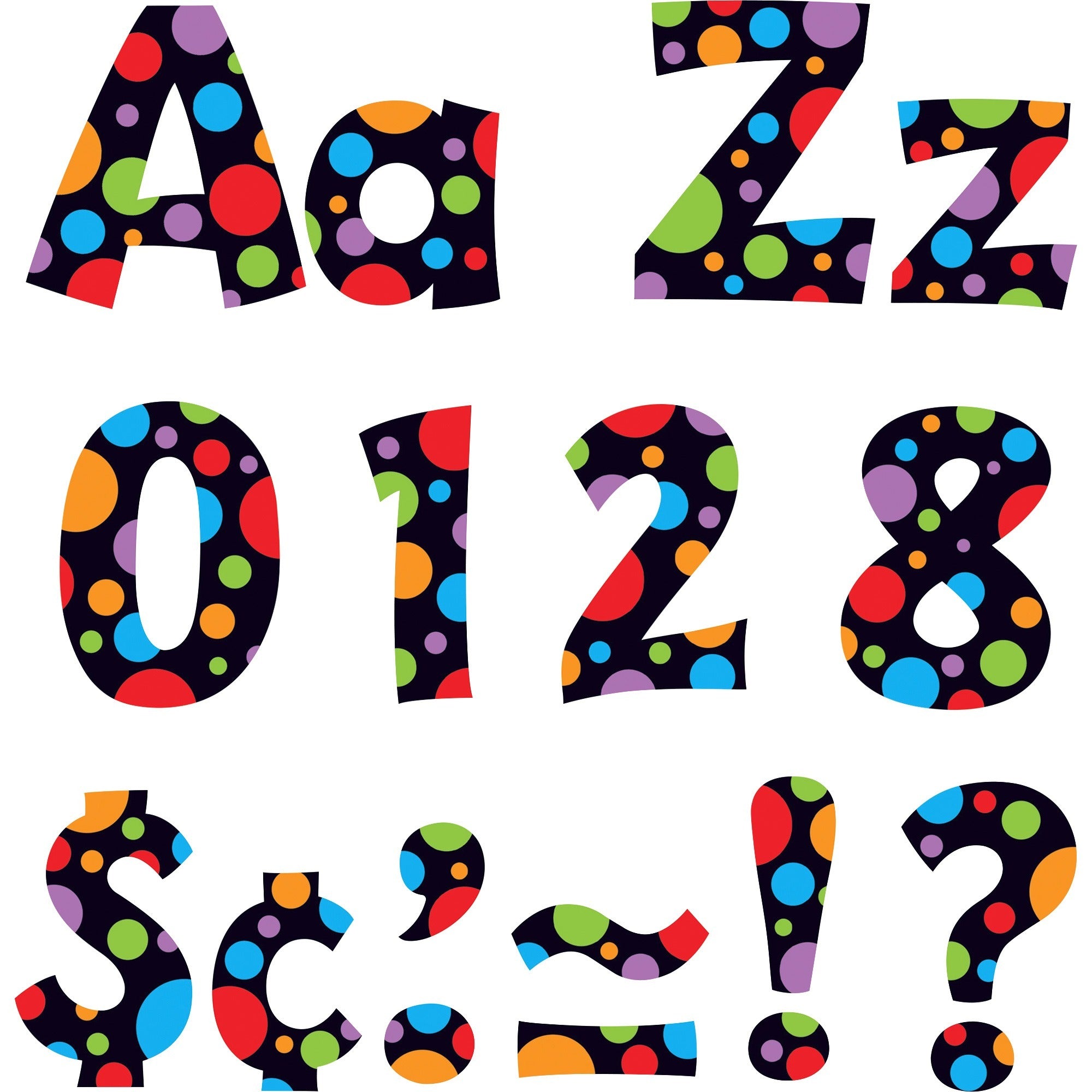 Trend Ready Letter Neon Dots - 83 x Lowercase Letters, 20 x Numbers, 36 x Punctuation Marks, 59 x Uppercase Letters, 18 x Spanish Accent Mark Shape - Pin-up - 4" Height x 8" Length - Assorted - 1 Pack