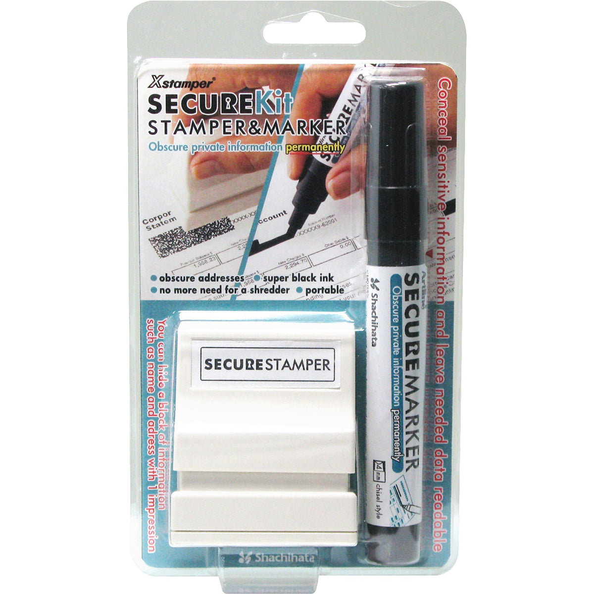 Xstamper Small Security Stamper Kit - 0.50" Impression Width x 1.69" Impression Length - Black - 1 Pack