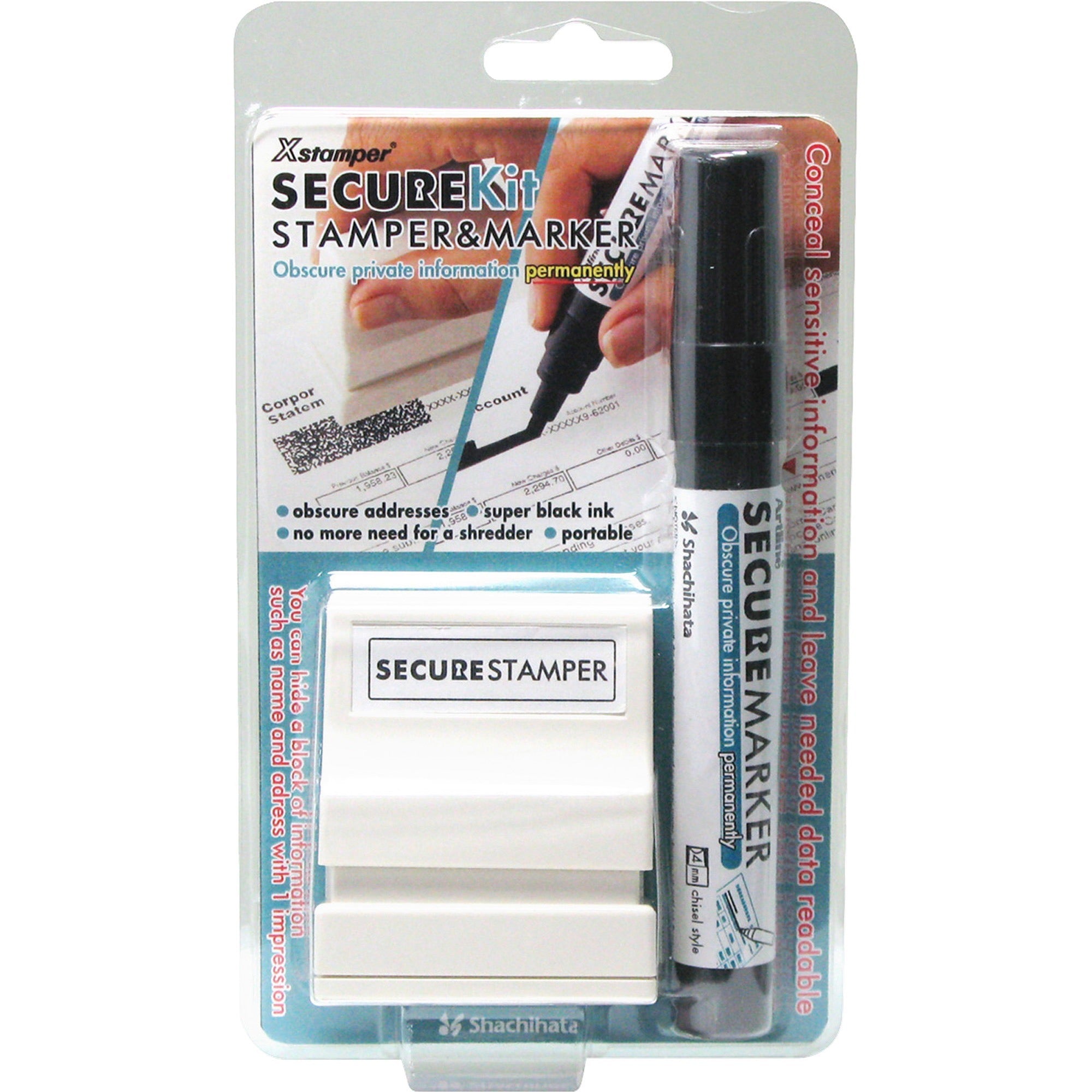 Xstamper Small Security Stamper Kit - 0.50" Impression Width x 1.69" Impression Length - Black - 1 Pack
