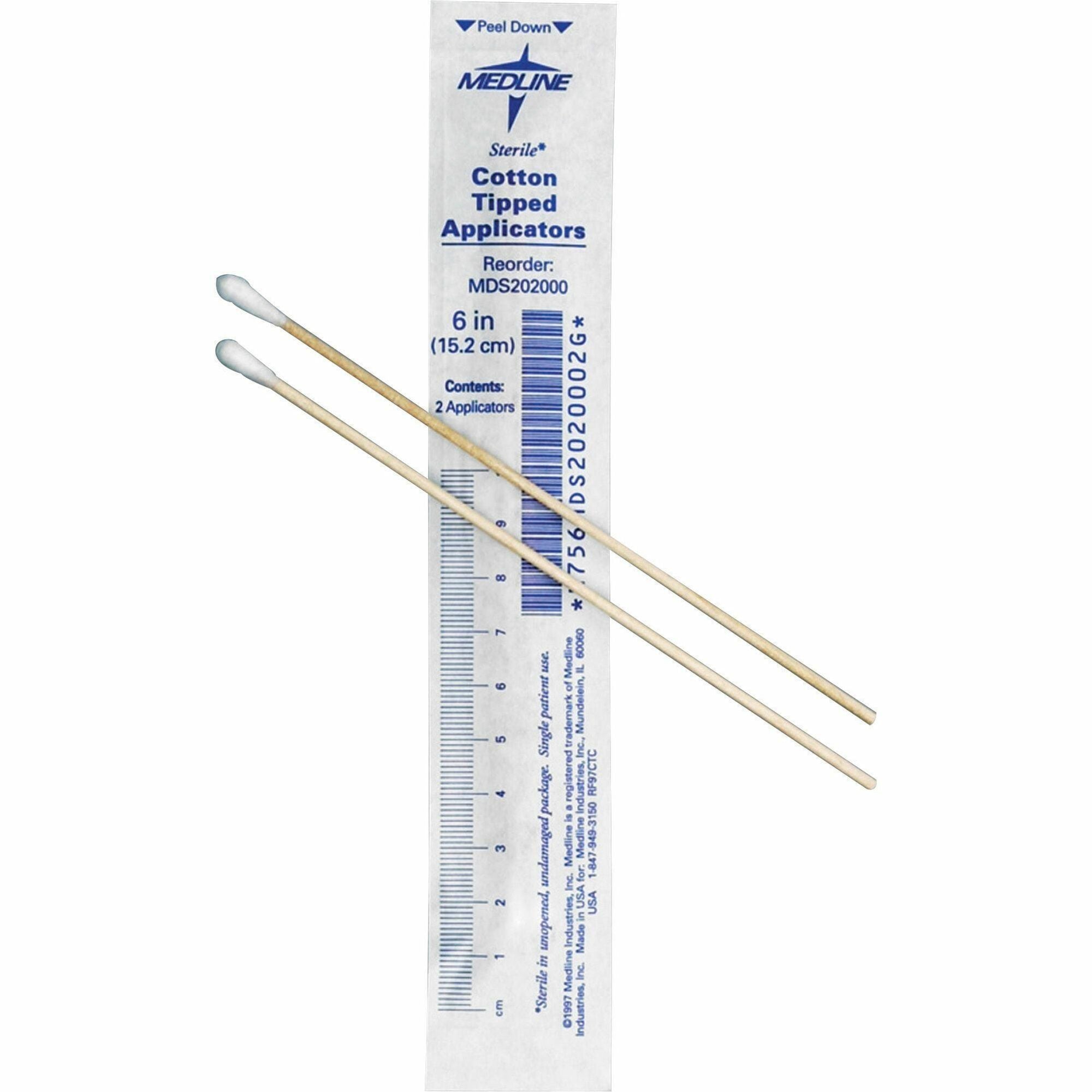 Medline Sterile Cotton-Tipped Applicators - 6" Length - White - 200 / Box