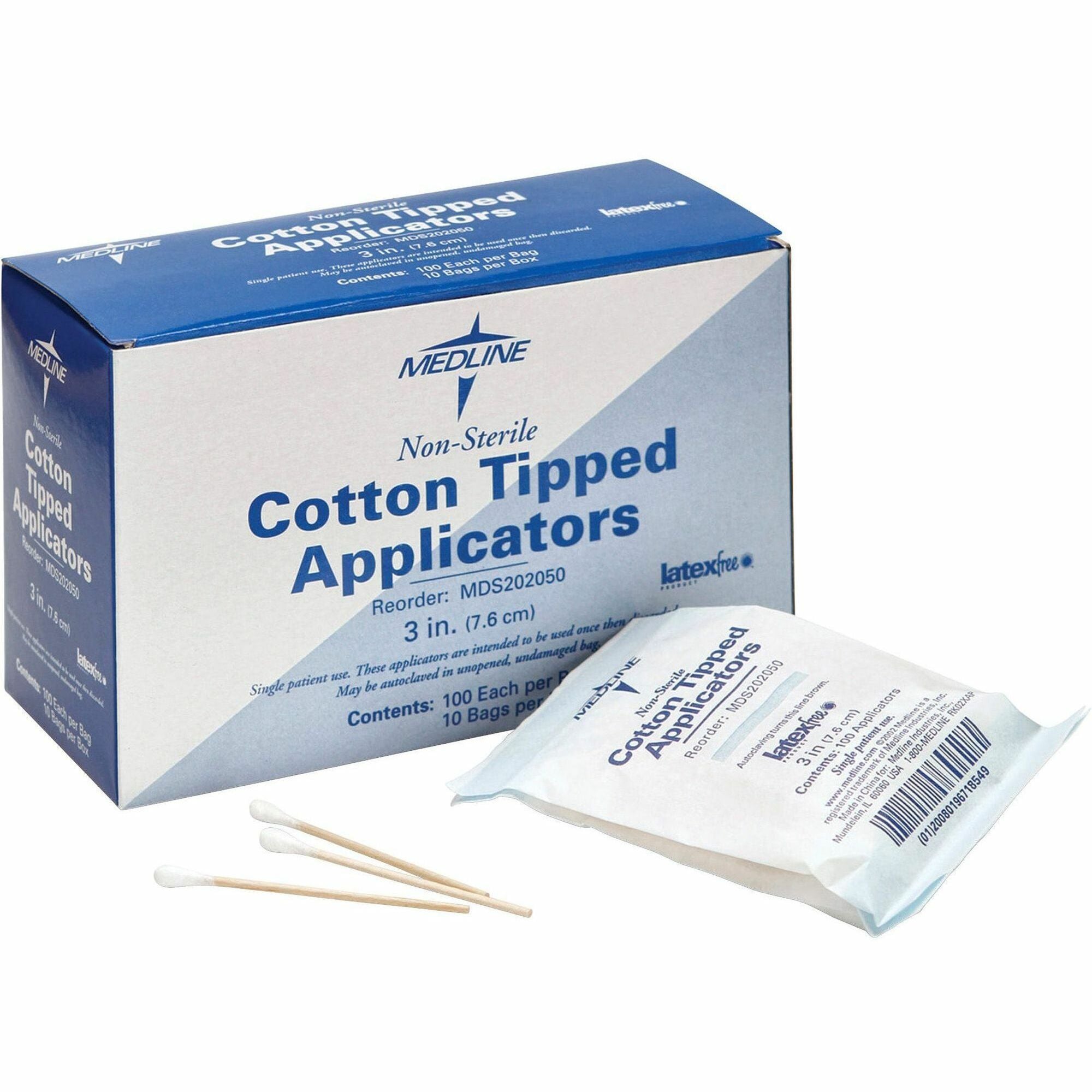 Medline Nonsterile Cotton-Tip Applicators - 3" Length - White - 1000 / Box