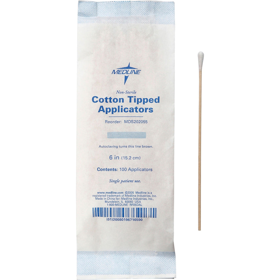 Medline Nonsterile Cotton-Tip Applicators - 6" Length - White - 1000 / Box