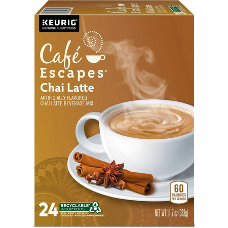 Caf&eacute; Escapes® Chai Latte Single-Serve K-Cup Pods, 24 Count Black Tea K-Cup - Compatible with Keurig K-Cup Brewer - Black Tea - 0.5 oz - 24 K-Cup - Kosher - 24 / Pack