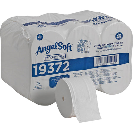 Angel Soft Professional Series Premium Embossed Coreless Toilet Paper - 2 Ply - 3.85" Width x 4.05" Length - 1125 Sheets/Roll - White - 18 / Carton