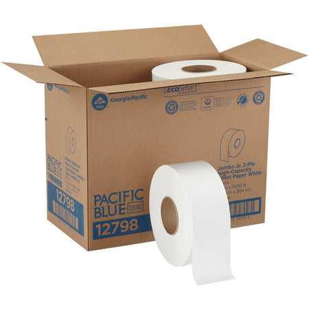 Pacific Blue Basic Jumbo Jr. High-Capacity Toilet Paper - 2 Ply - 3.50" Width x 1000 ft Length - White - Fiber - 8 / Carton