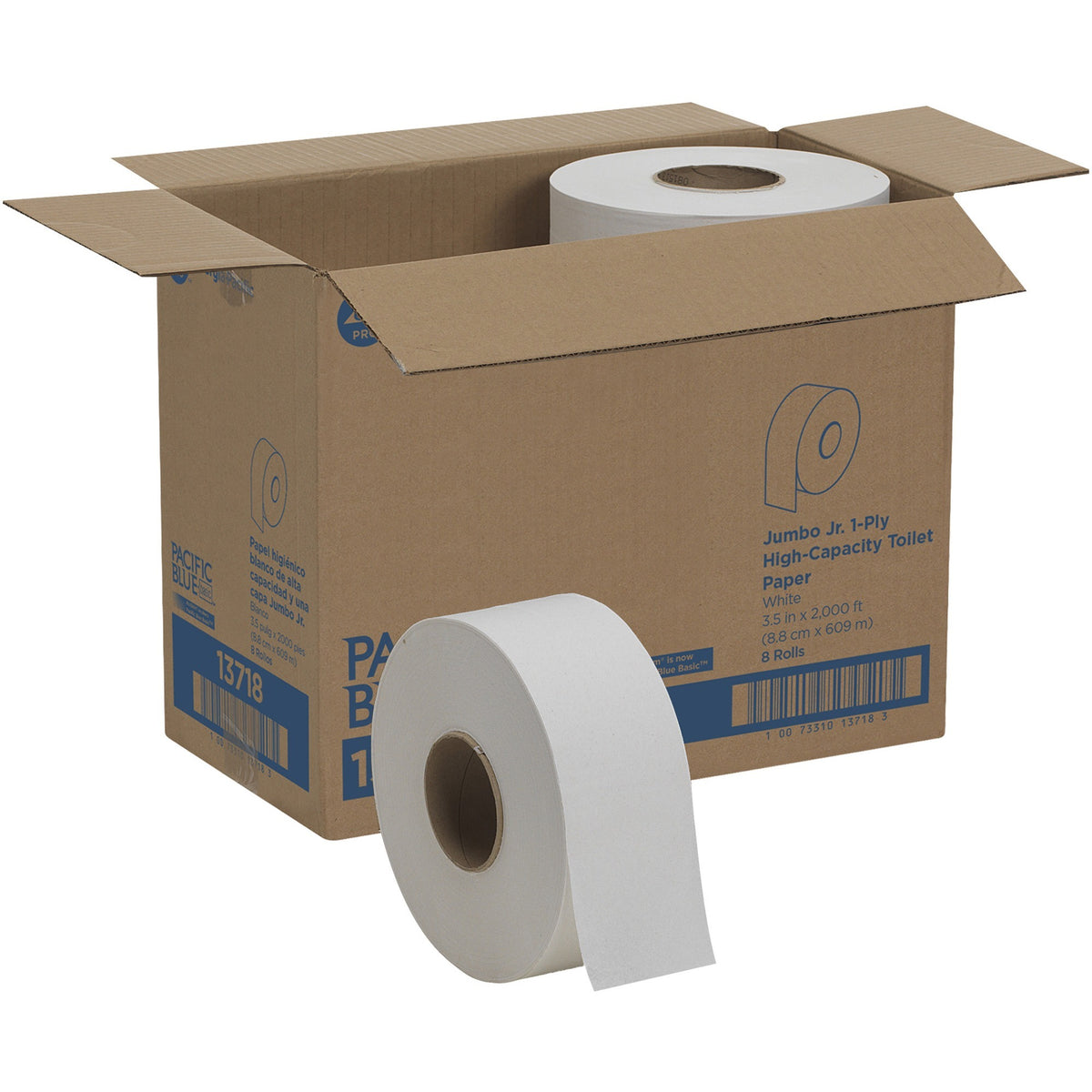 Pacific Blue Basic Jumbo Jr. High-Capacity Toilet Paper - 1 Ply - 3.50" Width x 2000 ft Length - 3.30" Roll Diameter - White - 8 / Carton