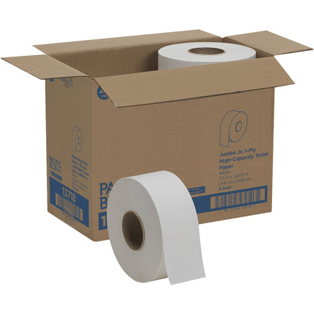 Pacific Blue Basic Jumbo Jr. High-Capacity Toilet Paper - 1 Ply - 3.50" Width x 2000 ft Length - 3.30" Roll Diameter - White - 8 / Carton