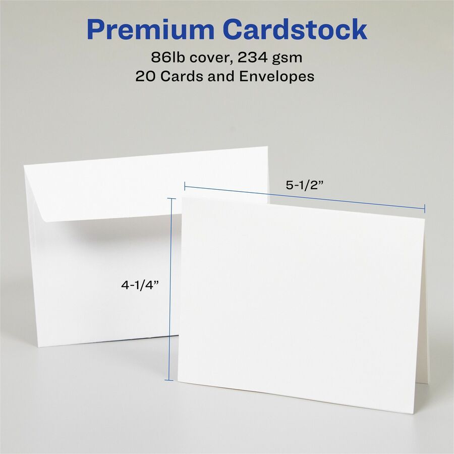 Avery®  Greeting Cards - 97 Brightness - 4 1/4" x 5 1/2" - Matte - Heavyweight - White - 20 / Pack