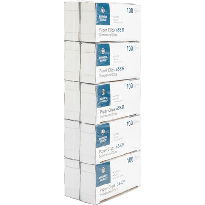 Business Source Jumbo Silver Steel Paper Clips - 100/Box 10 Packs