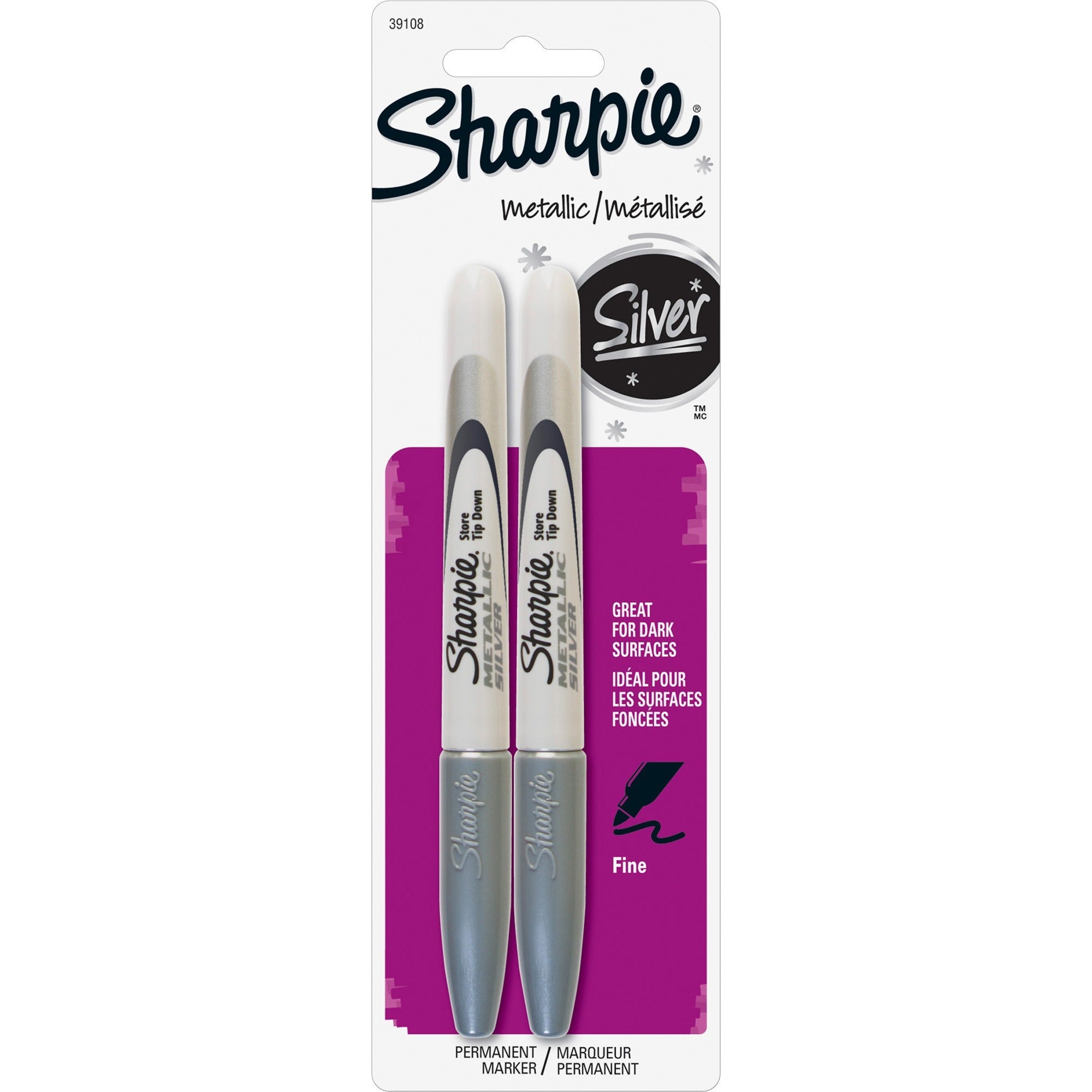 Sharpie Metallic Permanent Markers - 0.5 mm Fine Chisel Marker Point - Silver Ink - 2 / Pack