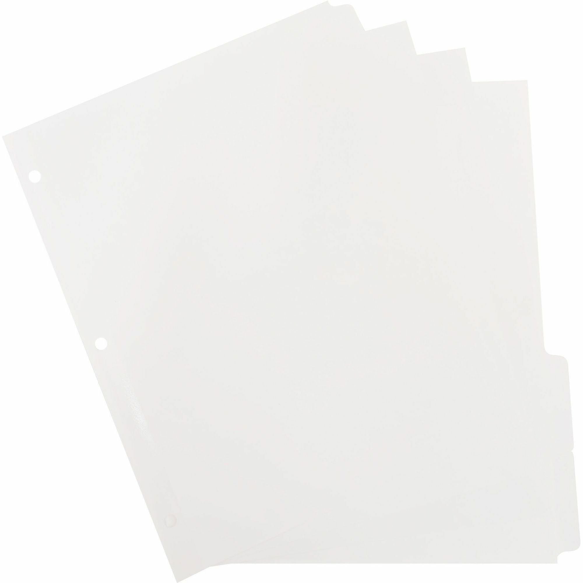 Business Source 3-Ring Plain Tab Indexes - 5 Write-on Tab(s) - 5 Tab(s)/Set - 2" Tab Width - 8.5" Divider Width x 11" Divider Length - Letter - 3 Hole Punched - White Divider - 100% Recycled - Mylar Reinforced Edge, Punched - 100 / Box