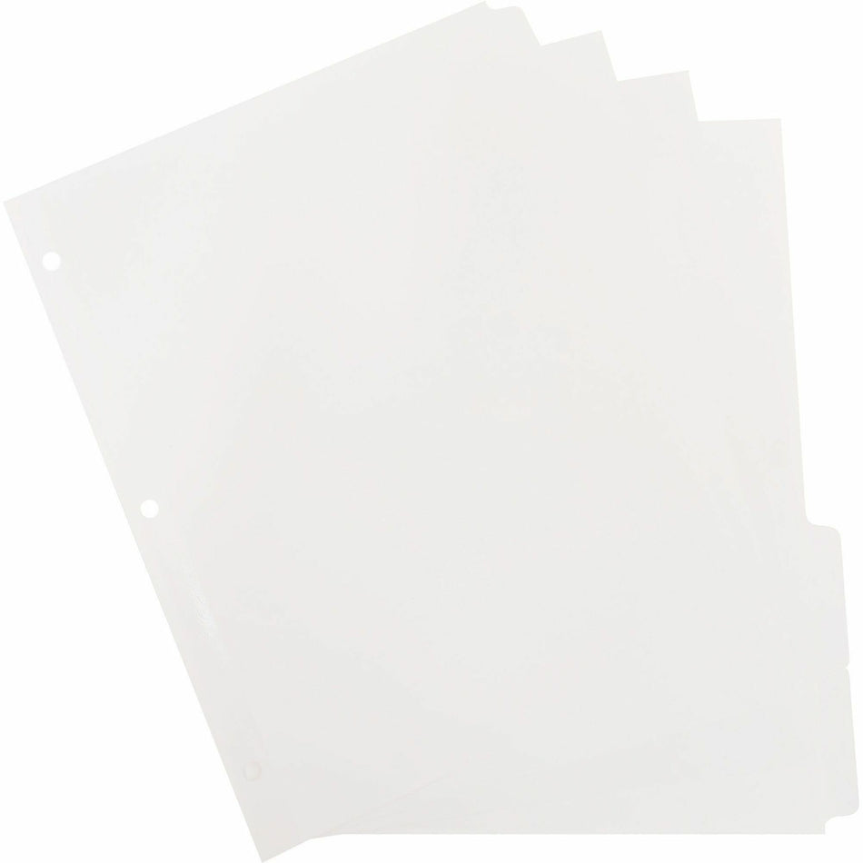 Business Source 3-Ring Plain Tab Indexes - 5 Write-on Tab(s) - 5 Tab(s)/Set - 2" Tab Width - 8.5" Divider Width x 11" Divider Length - Letter - 3 Hole Punched - White Divider - 100% Recycled - Mylar Reinforced Edge, Punched - 100 / Box