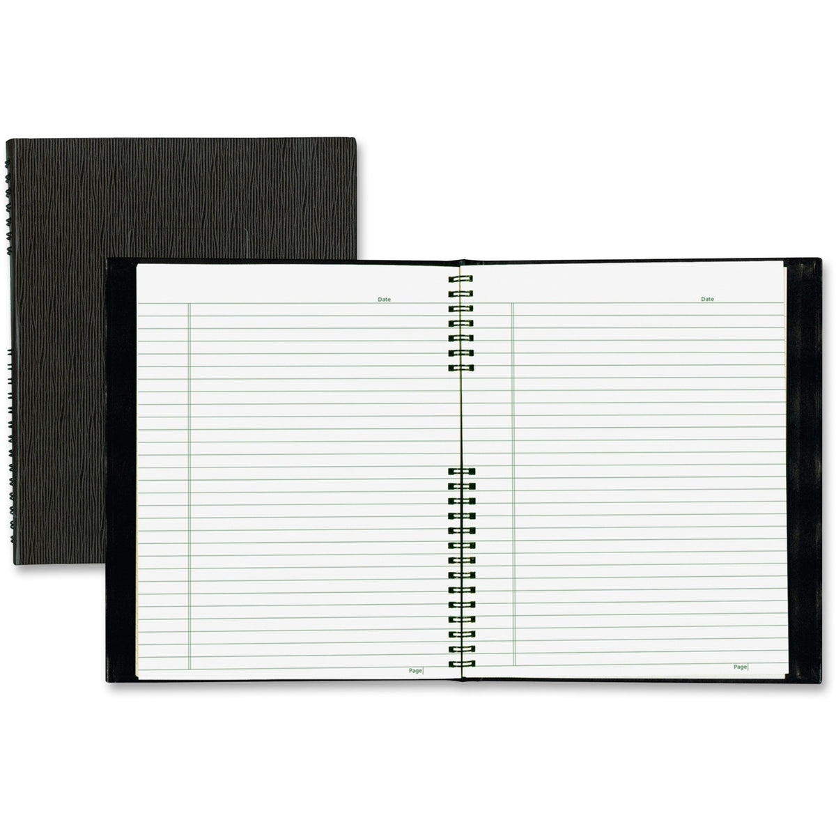 Blueline NotePro Hard Romanel Cover Notebook - Letter - 200 Sheets - Twin Wirebound - Ruled Margin - Letter - 8 1/2" x 11" Sheet Size - Black Cover - Pocket, Hard Cover, Index Sheet, Micro Perforated, Self-adhesive Tab - Recycled - 1 Each