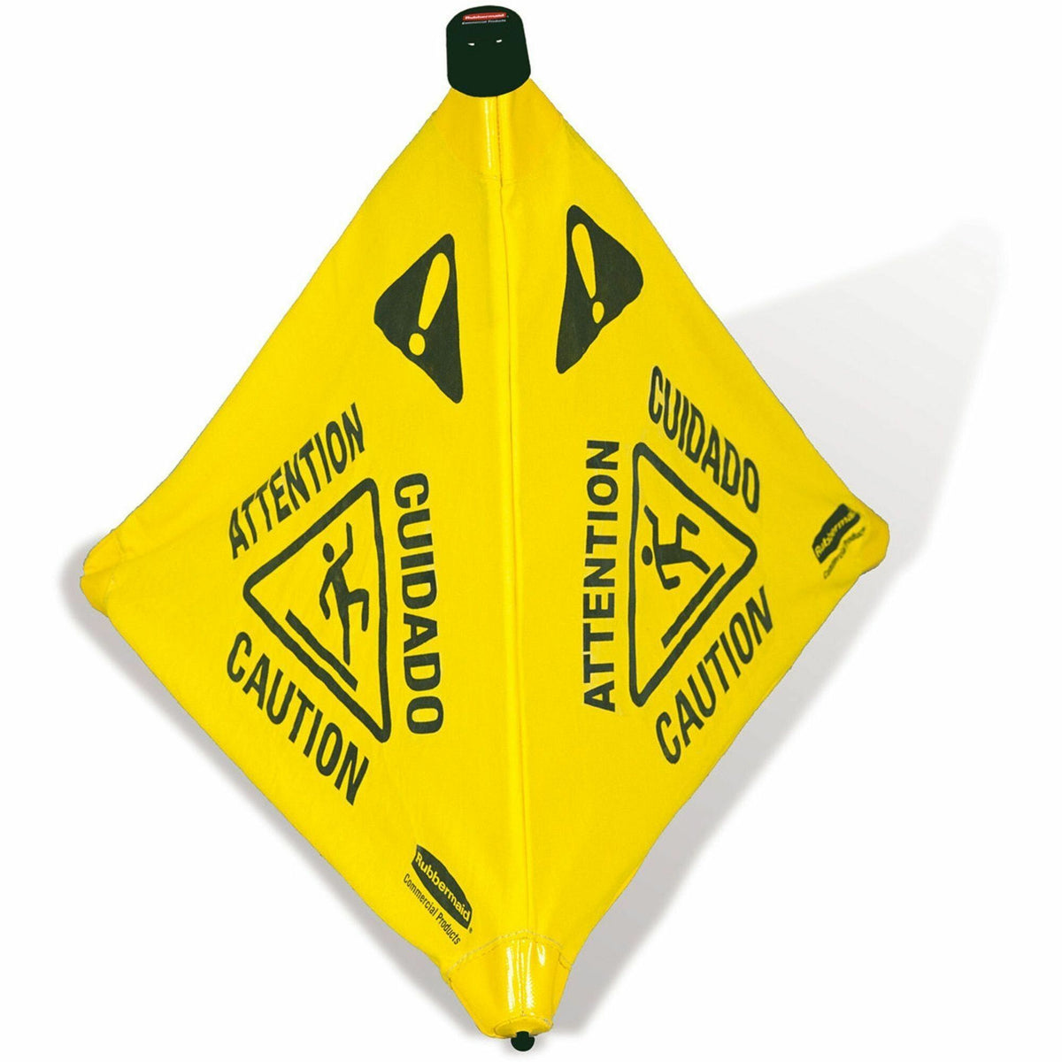 Rubbermaid Commercial 30" Pop-Up Caution Safety Cone - Print/Message "Caution" , "Attention" , "Cuidado" - 21" Width x 30" Height x 21" Depth - Wall Mountable - Durable, Multilingual, Three-sided, Foldable - Yellow - 1 Each