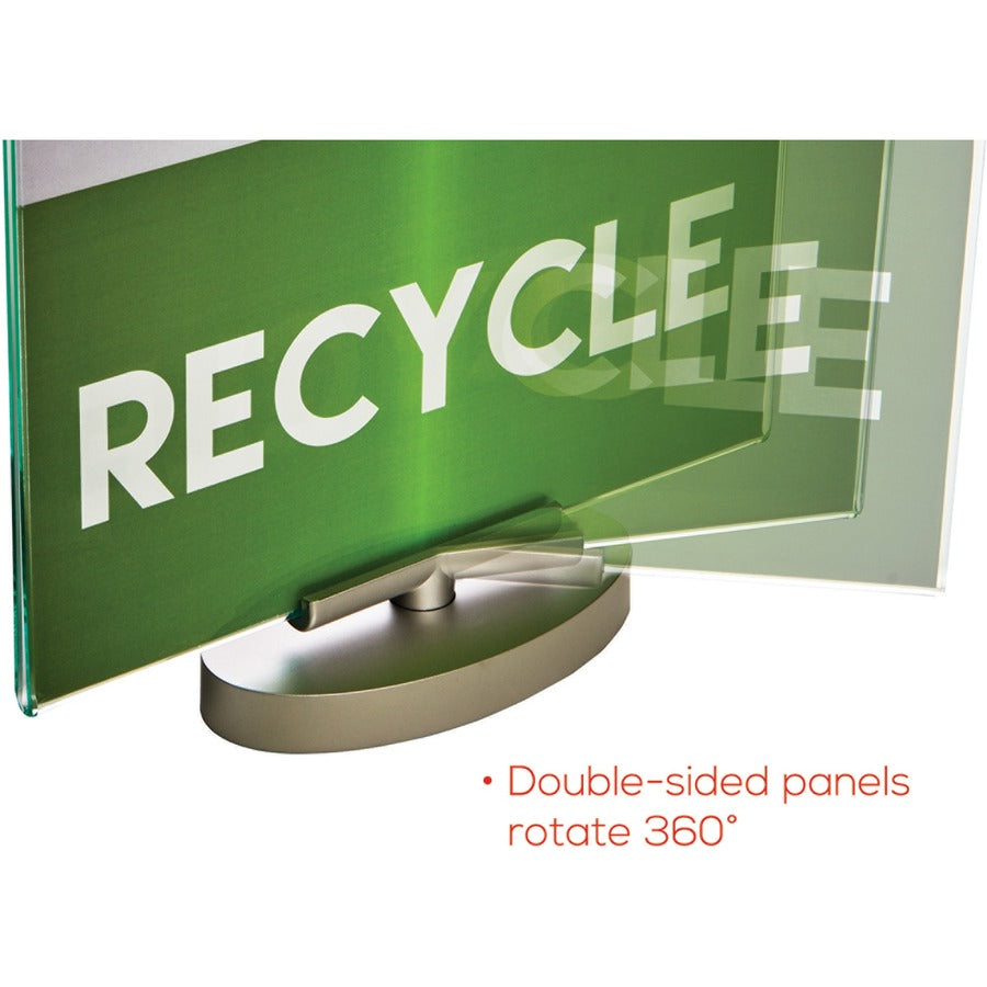 Deflecto Swivel Sign Holder - Support 8.50" x 11" Media - Vertical - 12" Height x 8.6" Width x 1.9" Depth - Plastic - Silver, Green Tint, Clear - 1 Each