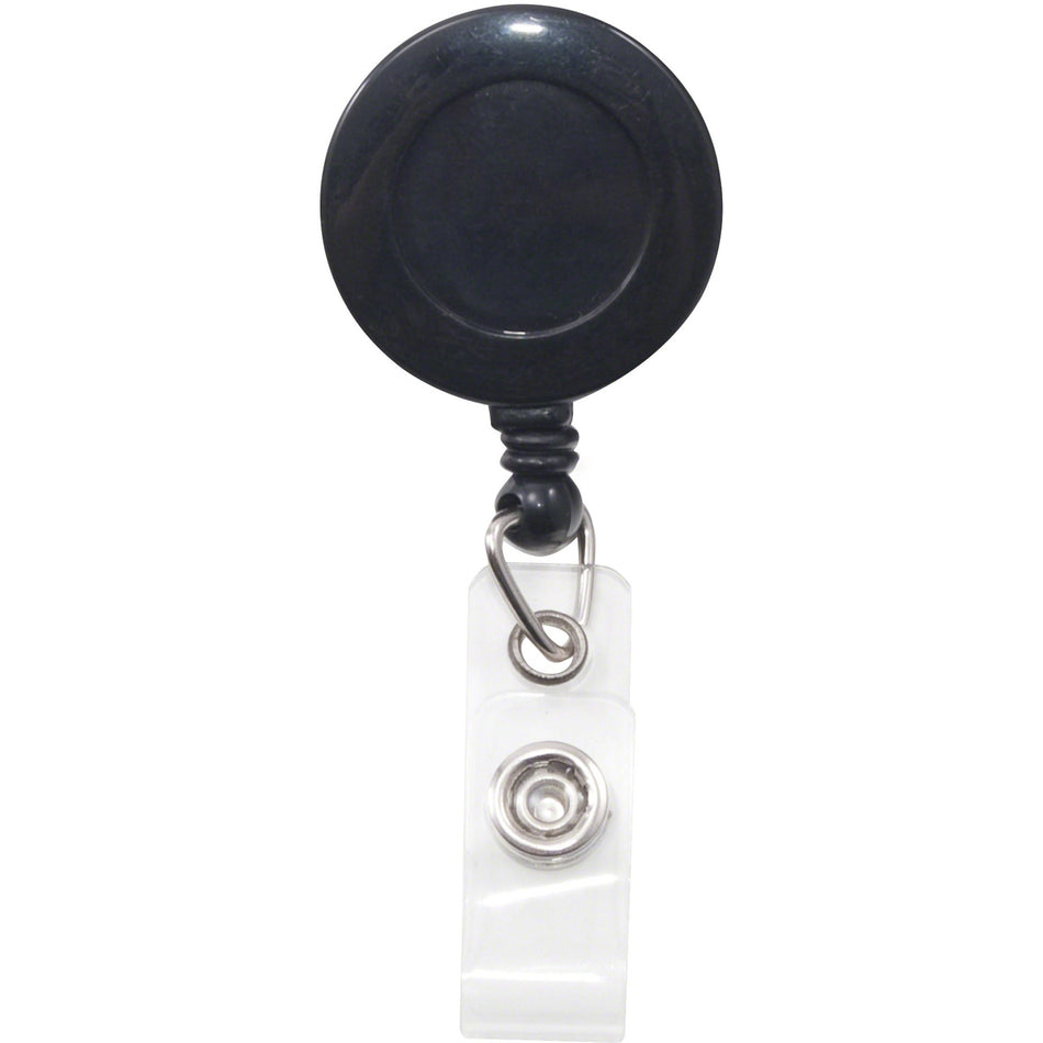 Advantus Swivel-back Clip-on Retractable ID Reel - Nylon, ABS Plastic - Black, Clear - 12 / Pack