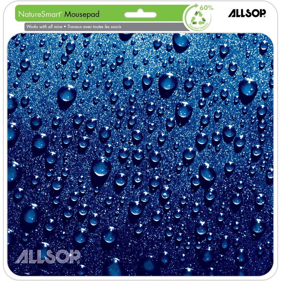 Allsop NatureSmart Image Mousepad - Soft Top Raindrop Design - Blue - Anti-skid - 8.50" Width - Natural Rubber - Latex - 0.10" Height