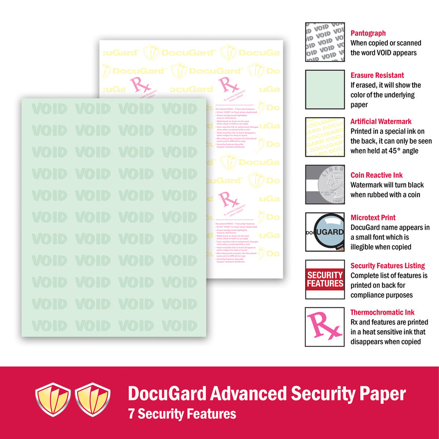DocuGard Advanced Medical Security Paper - Letter - 8 1/2" x 11" - 24 lb Basis Weight - Tamper Resistant, Erasure Protection, Watermarked, CMS Approved - Green - 500 / Ream