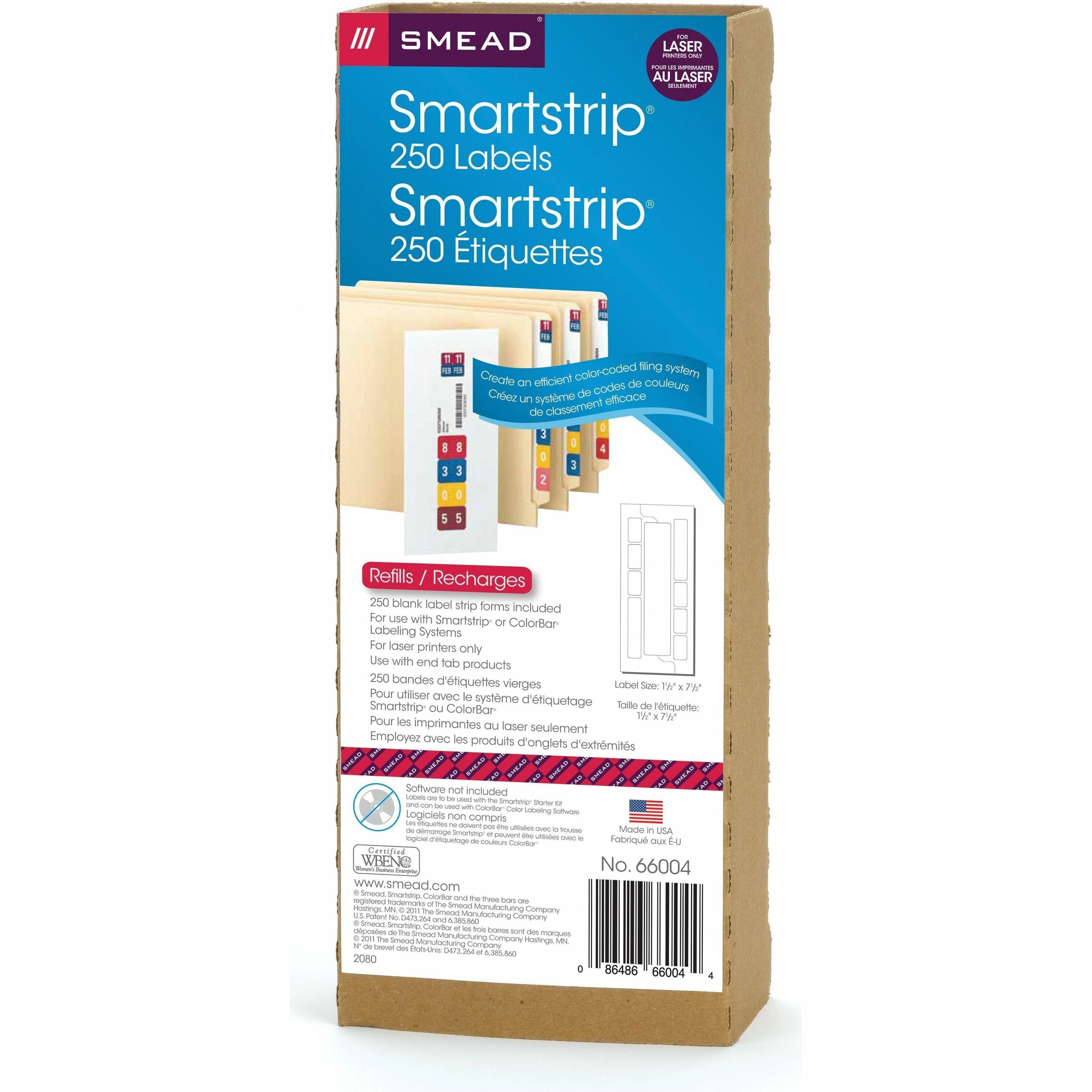 Smead Smartstrip Labels Refill Pack - 7 1/2" Width x 1 1/2" Length - Laser - 250 / Pack