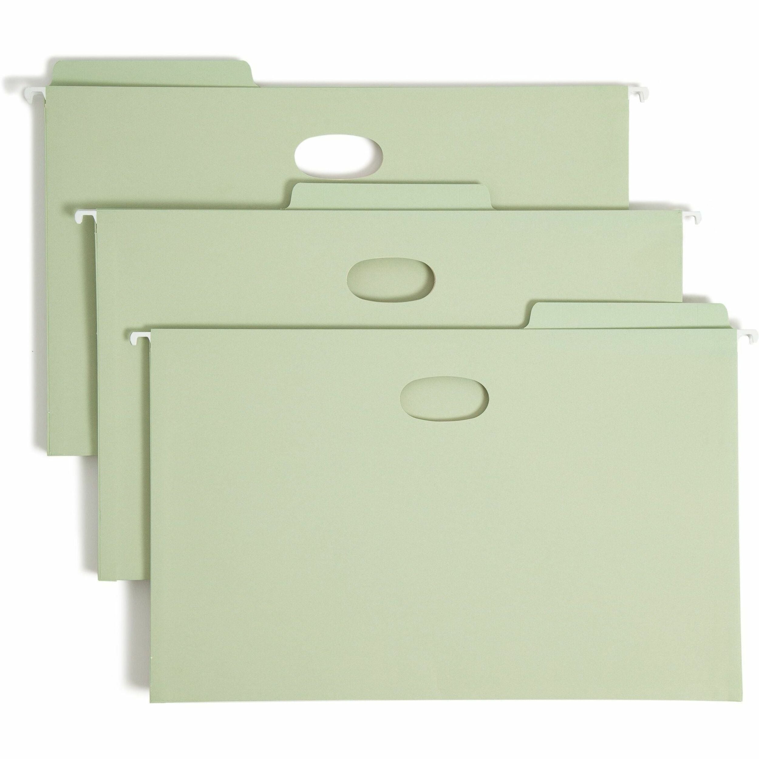 Smead FasTab 1/3 Tab Cut Legal Recycled Hanging Folder - 8 1/2" x 14" - 5 1/4" Expansion - Top Tab Location - Assorted Tab Position - 11 pt. - Moss - Heavy Duty, Reinforced Tab - 10% Recycled - 9 / Box