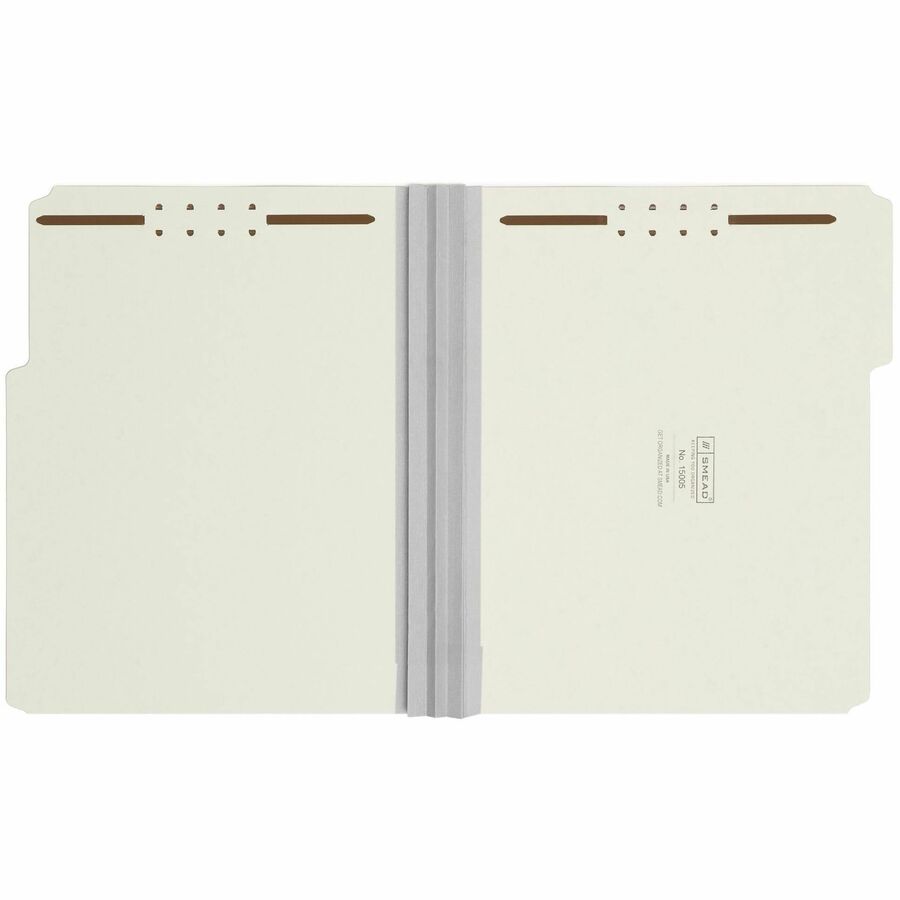 Smead 1/3 Tab Cut Letter Recycled Fastener Folder - 8 1/2" x 11" - 3" Expansion - 2 x 2K Fastener(s) - 2" for Folder - Top Tab Location - Assorted Tab Position - 25 pt. - 1 Plys - Pressboard - Gray, Green - Reinforced Gusset - 100% Recycled - 25 / Box