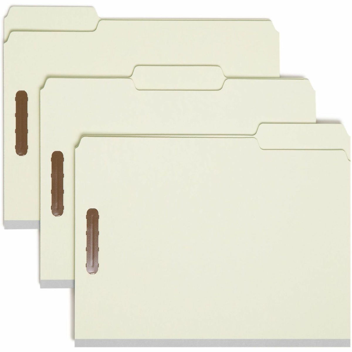Smead 1/3 Tab Cut Letter Recycled Fastener Folder - 8 1/2" x 11" - 1" Expansion - 2 x 2K Fastener(s) - 2" for Folder - Top Tab Location - Assorted Tab Position - 25 pt. - 1 Plys - Pressboard - Gray, Green - Tear Resistant Gusset - 100% Recycled - 25 / Box