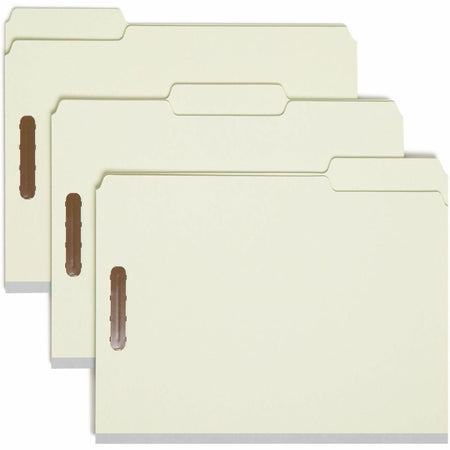 Smead 1/3 Tab Cut Letter Recycled Fastener Folder - 8 1/2" x 11" - 1" Expansion - 2 x 2K Fastener(s) - 2" for Folder - Top Tab Location - Assorted Tab Position - 25 pt. - 1 Plys - Pressboard - Gray, Green - Tear Resistant Gusset - 100% Recycled - 25 / Box