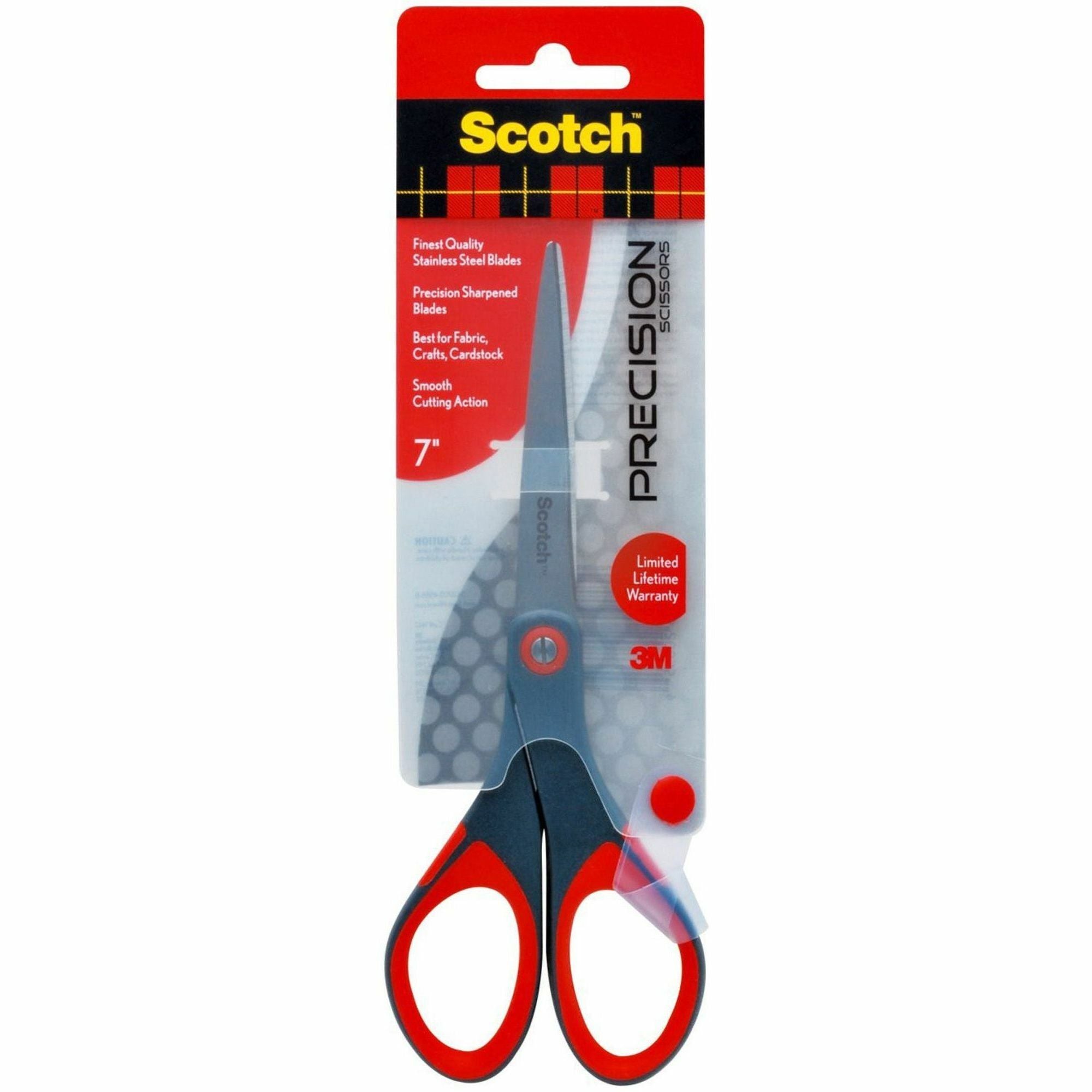 Scotch Precision Scissors - 7" Overall Length - Left/Right - Stainless Steel - Red, Gray - 1 Each