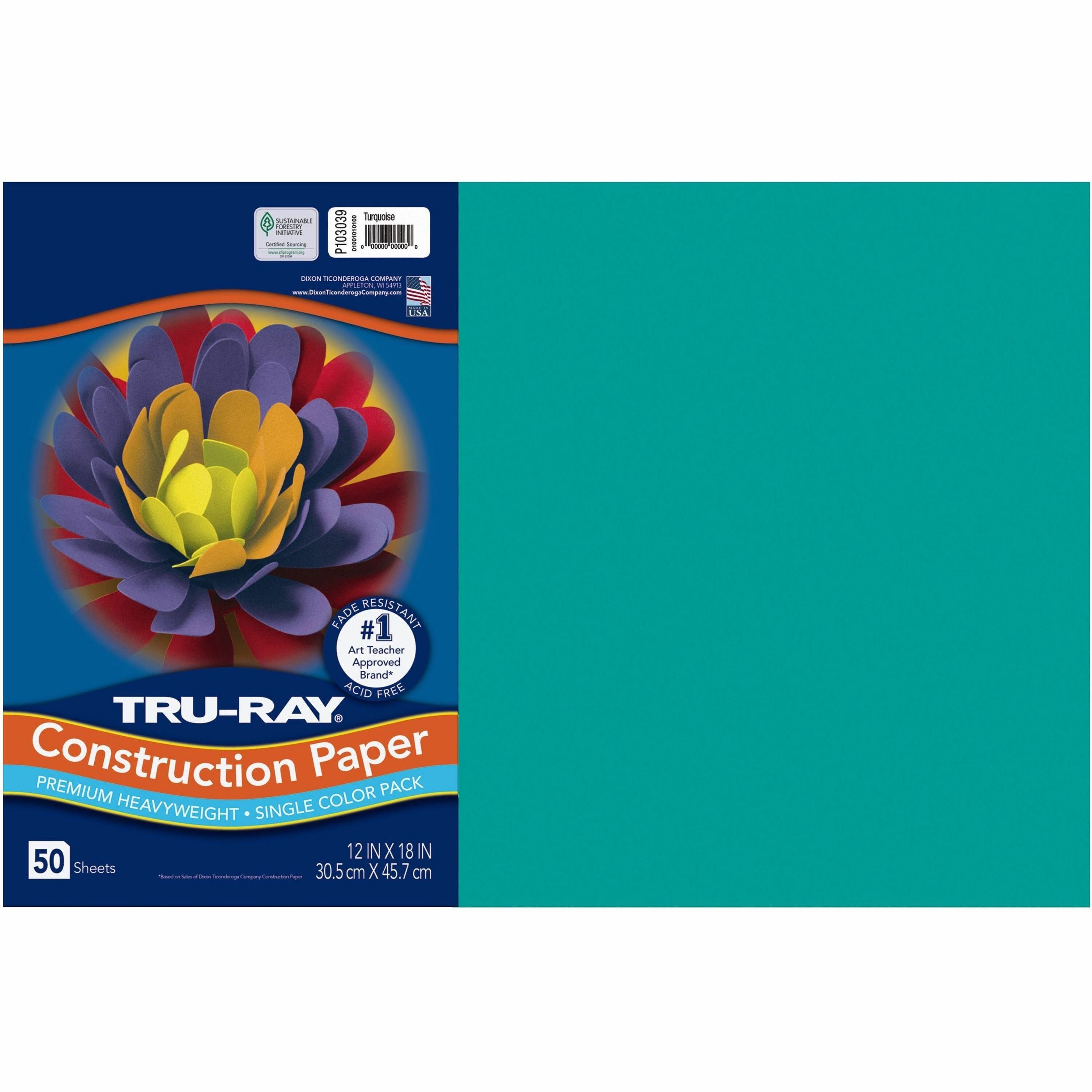 Tru-Ray Construction Paper - Project, Bulletin Board - 18" Width x 12" Length - Turquoise - Sulphite - 50 / Pack