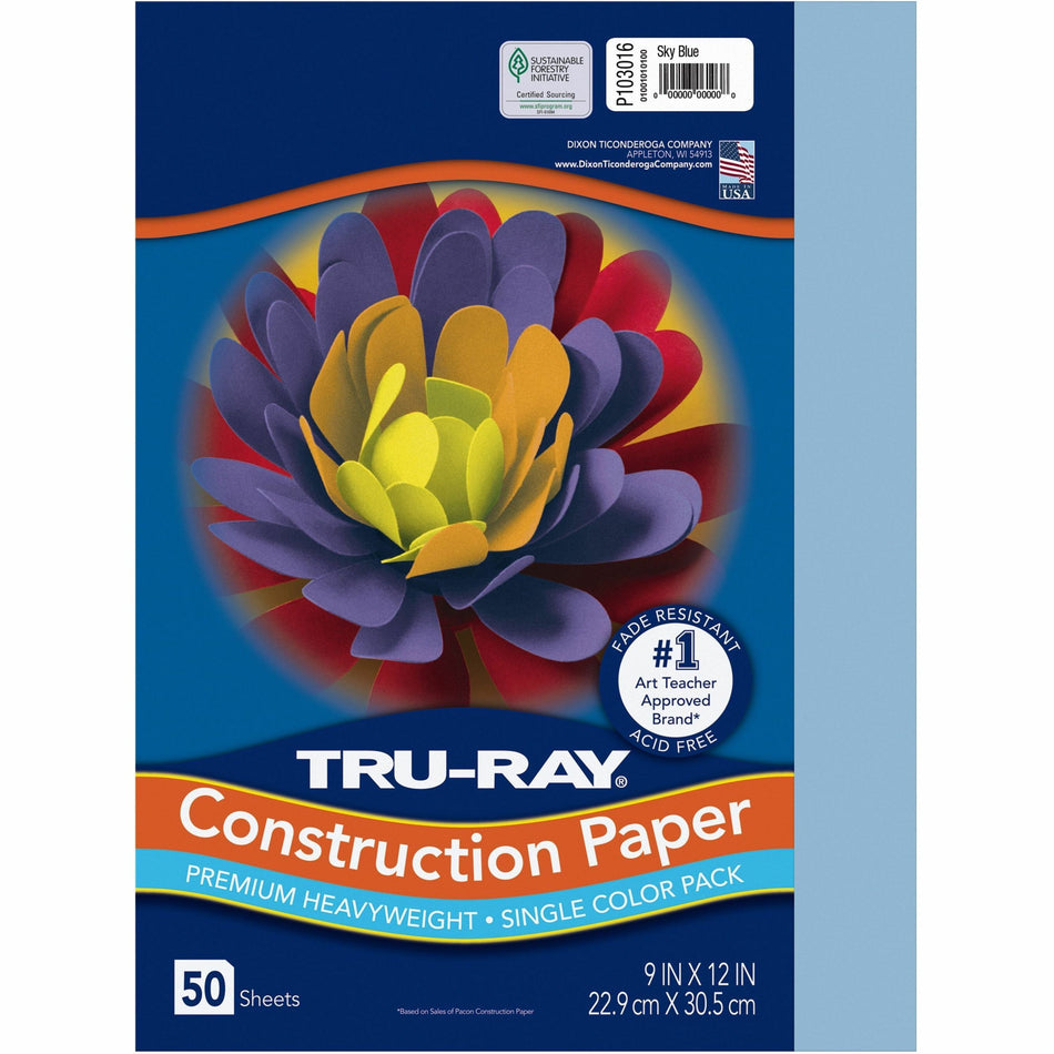 Tru-Ray Construction Paper - Project, Bulletin Board - 12" Width x 9" Length - Sky Blue - Sulphite - 50 / Pack