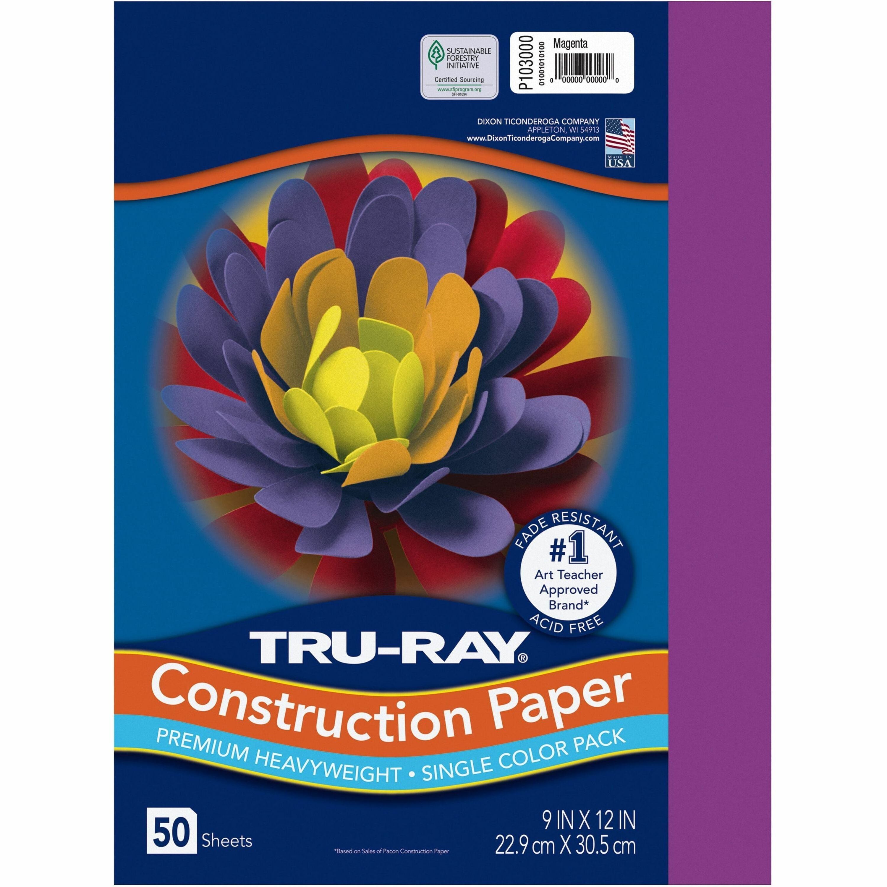 Tru-Ray Construction Paper - Project, Bulletin Board - 12" Width x 9" Length - Magenta - Sulphite - 50 / Pack