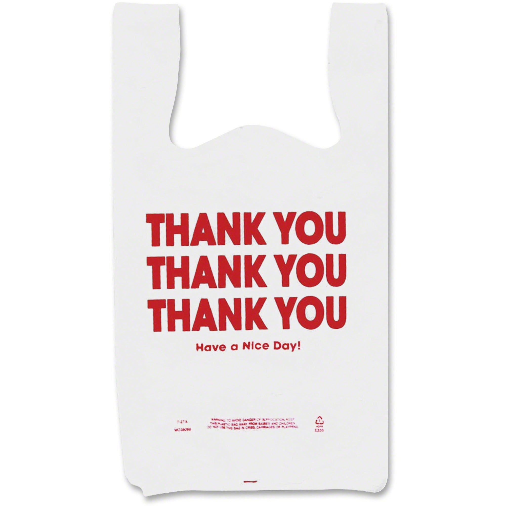 COSCO Thank You Plastic Bags - 22" Length x 11" Width x 0.55 mil (14 Micron) Thickness - High Density - White - Plastic - 250 / Box