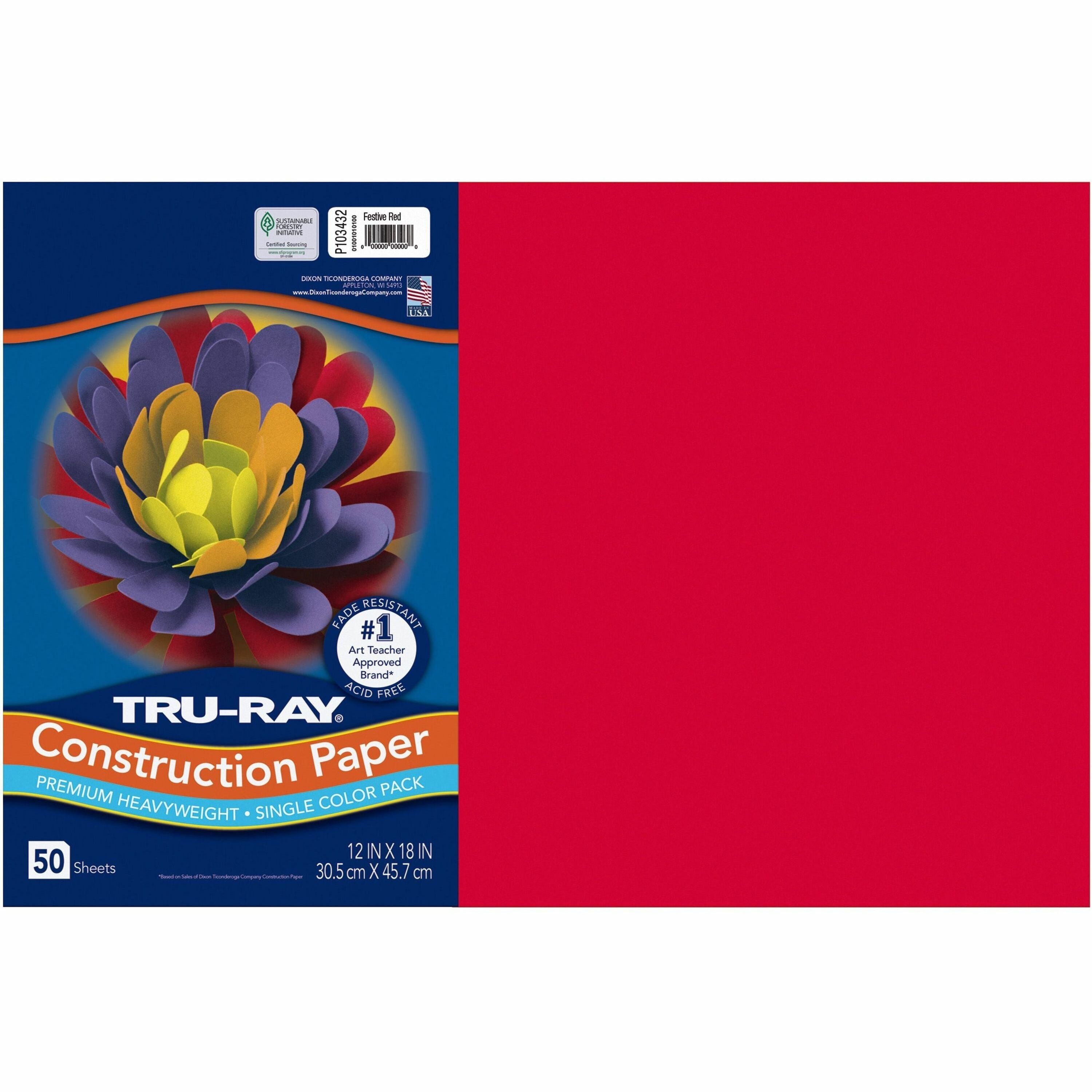 Tru-Ray Construction Paper - Bulletin Board - 12" Width x 18" Length - Festive Red - Sulphite, Fiber - 50 / Pack