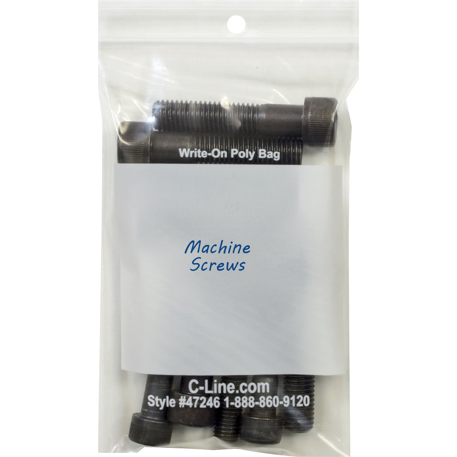C-Line Write-On Reclosable Small Parts Bags - 6" Length x 4" Width x 2 mil (51 Micron) Thickness - Zipper Closure - Clear - Poly - Rubber Band, Screw, Pushpin - 1000 / Carton