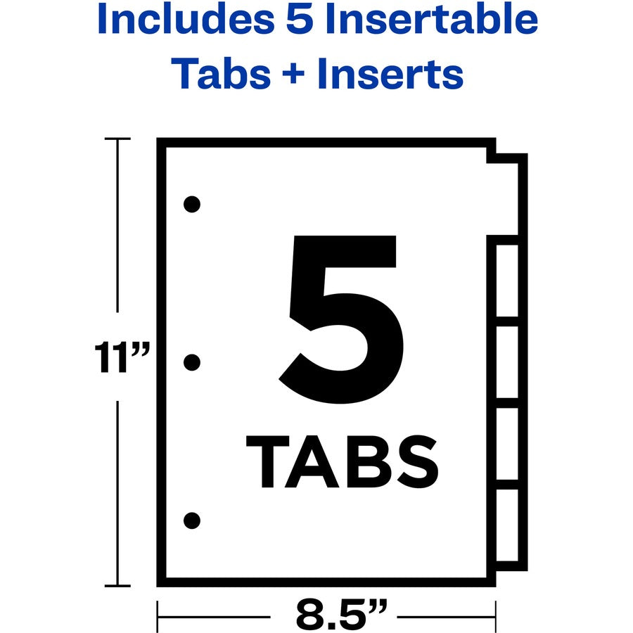 Avery® Worksaver Big Insertable Tab Index Dividers - 5 x Divider(s) - 5 - 5 Tab(s)/Set - 8.5" Divider Width x 11" Divider Length - 3 Hole Punched - White Paper Divider - Multicolor Plastic Tab(s) - 20% Recycled - 5 / Set