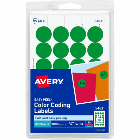 Avery®  Color-Coding Labels - 3/4" Diameter - Removable Adhesive - Round - Laser, Inkjet - Matte - Green - Paper - 24 / Sheet - 42 Total Sheets - 1008 Total Label(s) - 1008 / Pack