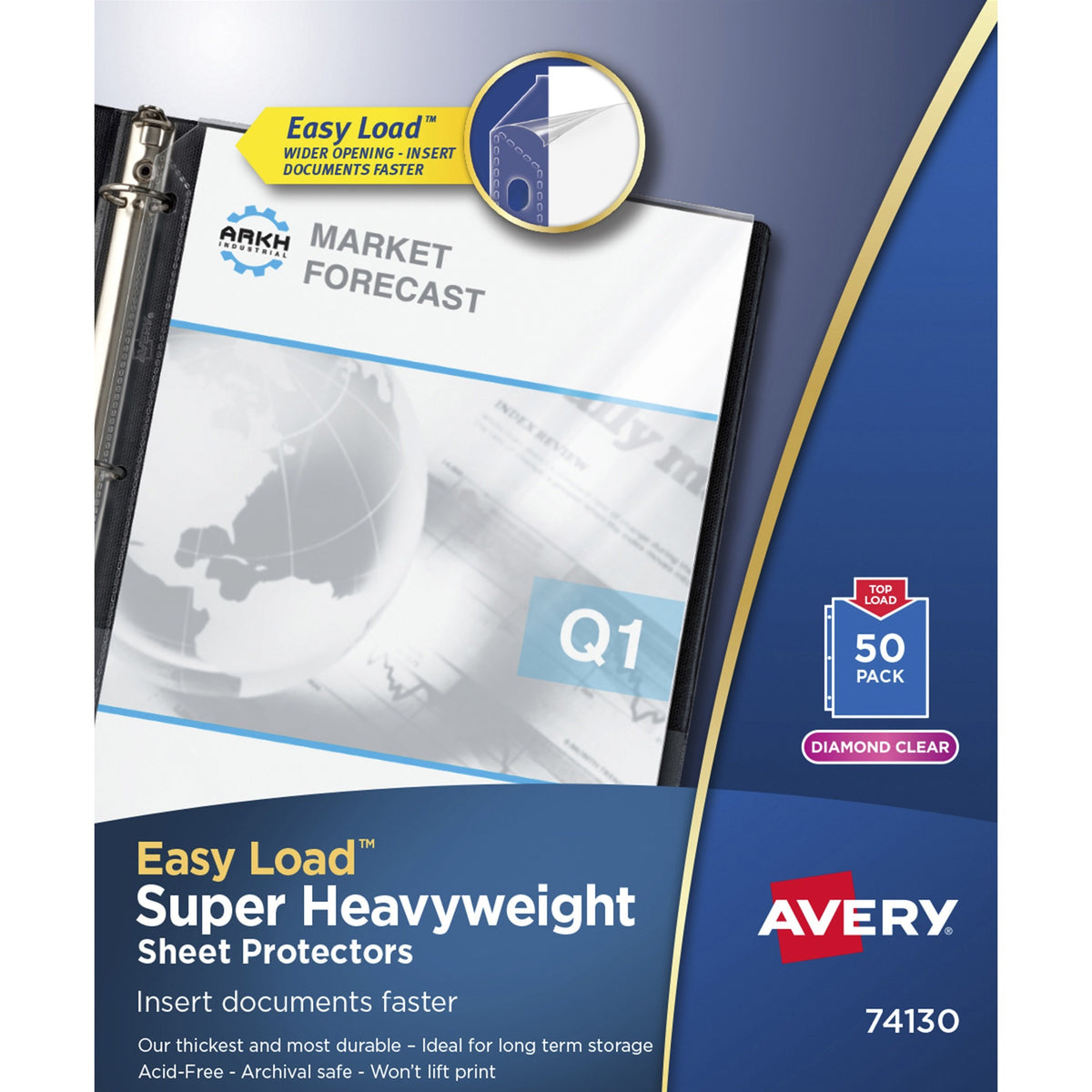 Avery® Diamond Clear Heavyweight Sheet Protectors - Sheet Capacity - For Letter 8 1/2" x 11" Sheet - 3 x Holes - Ring Binder - Top Loading - Diamond Clear - Polypropylene - 50 / Box