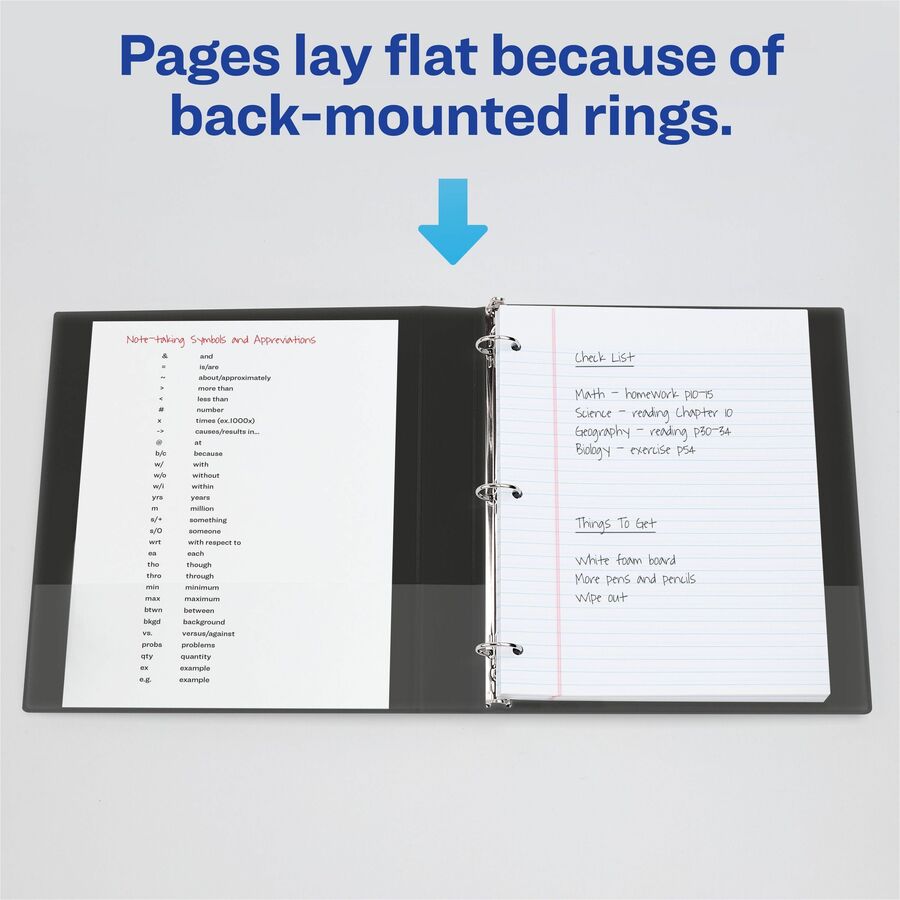Avery®Economy 3 Ring Binder - 1 1/2" Binder Capacity - Letter - 8 1/2" x 11" Sheet Size - 275 Sheet Capacity - 3 Ring(s) - Fastener(s): Round Ring - Pocket(s): 2, Internal - Polypropylene - Black - Recycled - Pocket - 1 Each