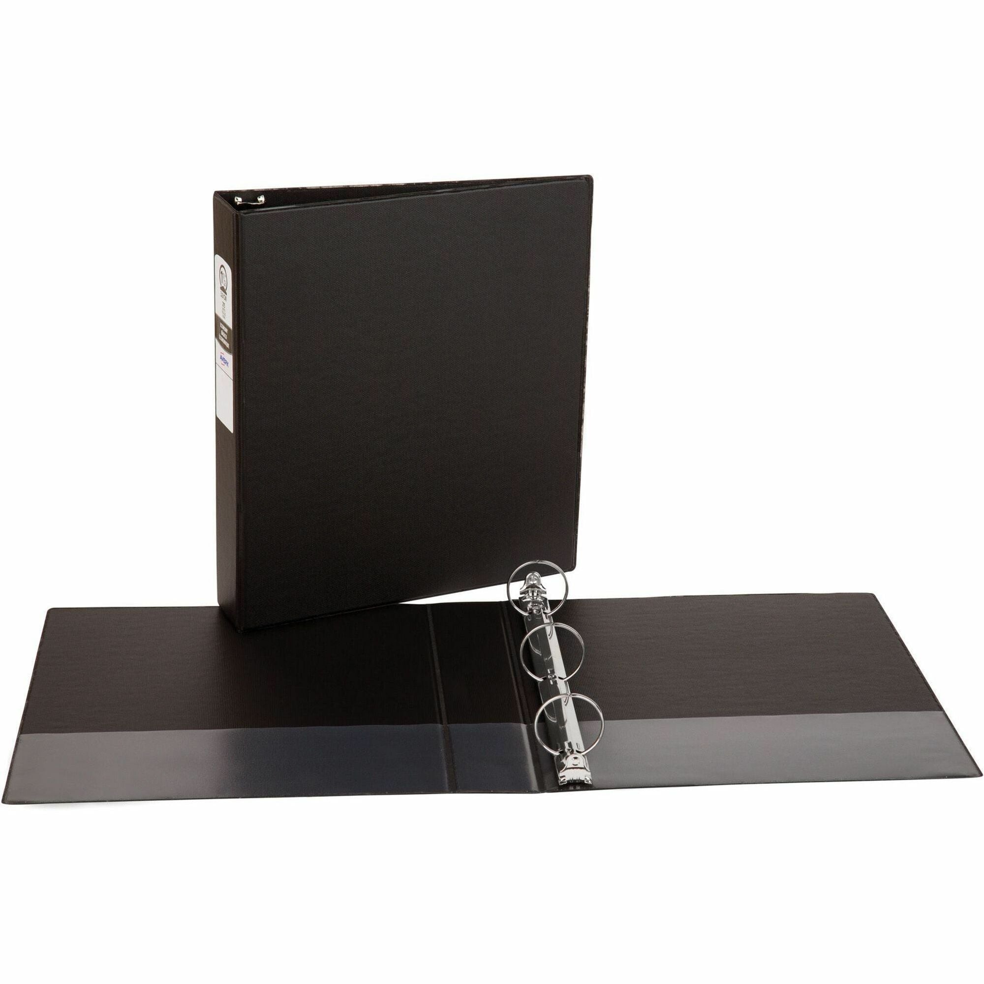 Avery®Economy 3 Ring Binder - 1 1/2" Binder Capacity - Letter - 8 1/2" x 11" Sheet Size - 275 Sheet Capacity - 3 Ring(s) - Fastener(s): Round Ring - Pocket(s): 2, Internal - Polypropylene - Black - Recycled - Pocket - 1 Each
