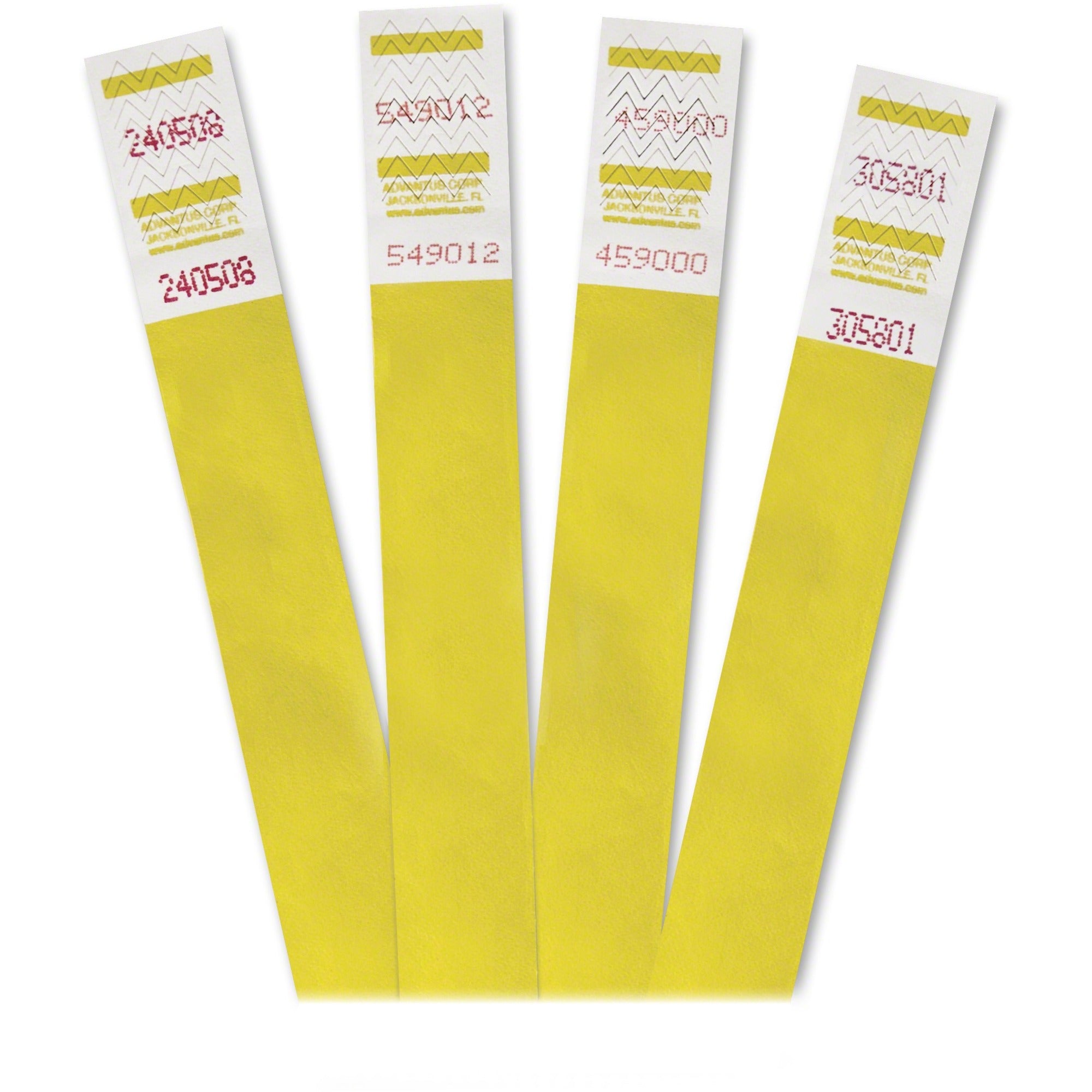 Advantus Tyvek Wristbands - 3/4" Width x 9 3/4" Length - Rectangle - Yellow - Tyvek - Tear Resistant, Adhesive Closure - 500 / Pack