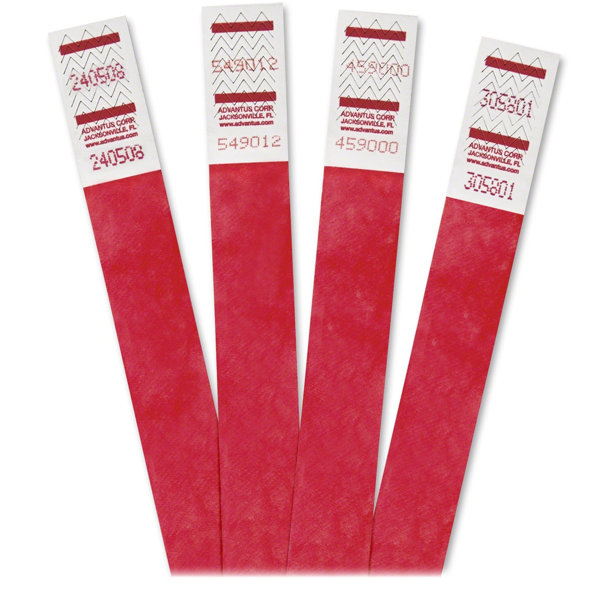 Advantus Tyvek Wristbands - 3/4" Width x 9 3/4" Length - Rectangle - Red - Tyvek - Tear Resistant, Adhesive Closure - 500 / Pack