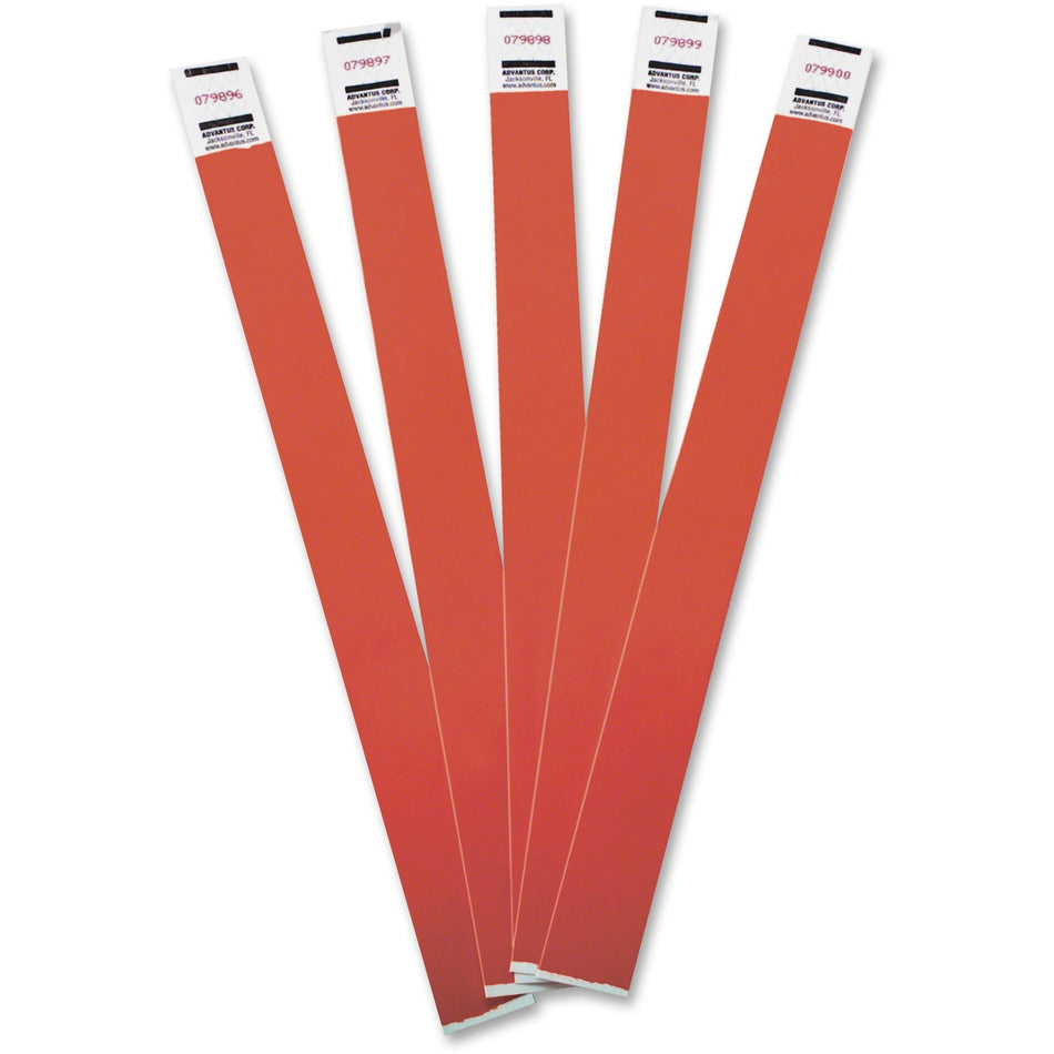 Advantus Tyvek® Wristbands - 3/4" Width x 10" Length - Rectangle - Red - Tyvek - Adhesive Closure - 100 / Pack